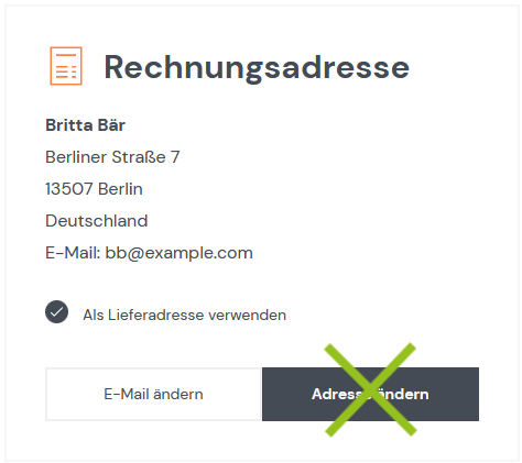 Adresse ändern wird ausgeblendet