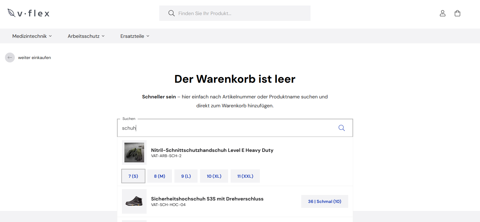 Schnellbestellung im Shop-Frontend