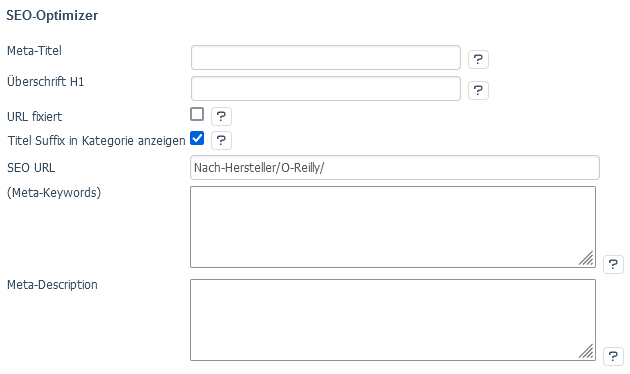Einstellungen in der SEO-Registerkarte