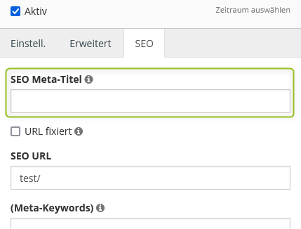 SEO-Einstellungen im VCMS