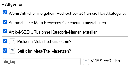 Modul-Einstellungen des Moduls SEO Erweiterung