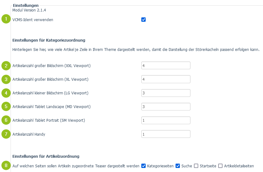 Menüoption: Einstellungen