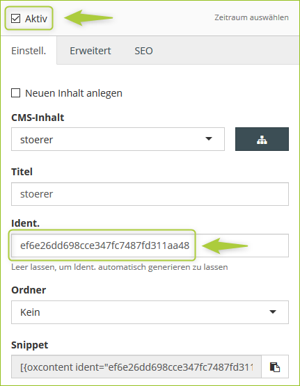 VCMS-Inhalt: Ident kopieren