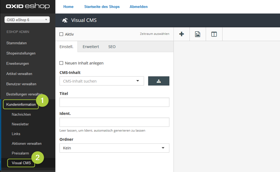 Visual CMS öffnen