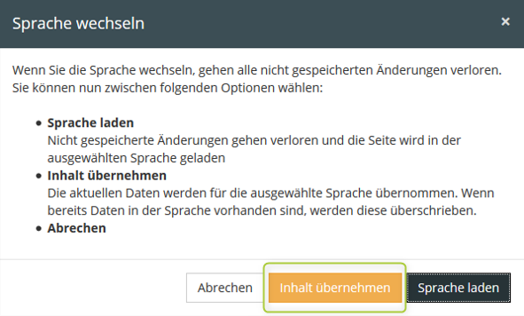 Widget übersetzen: Sprache übernehmen