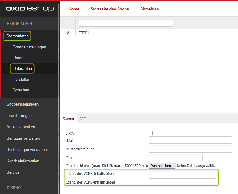 OXID-Backend: Hersteller mit VCMS-Inhalten