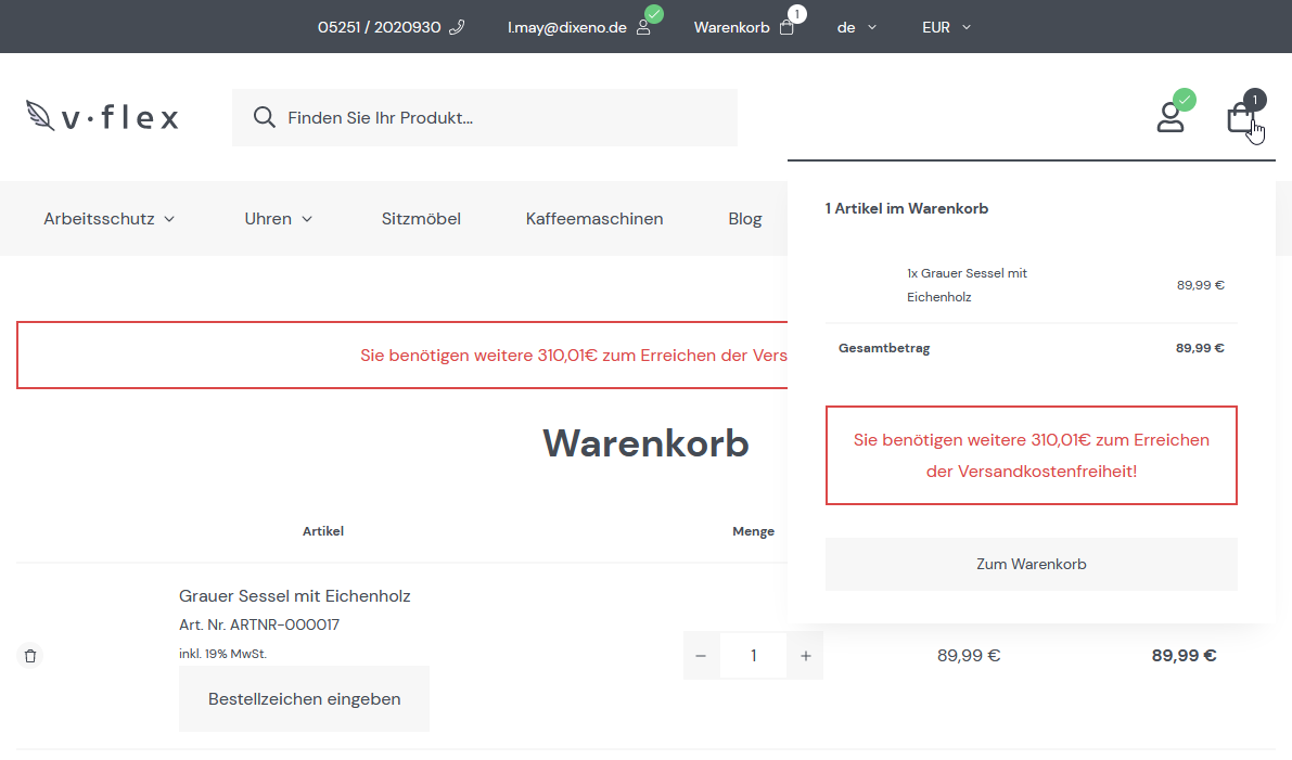 Meldungen im Frontend