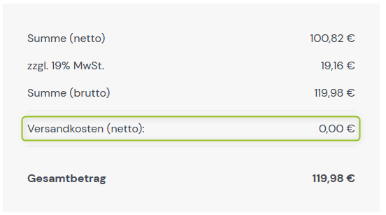 OXID-Versanskosten anzeigen