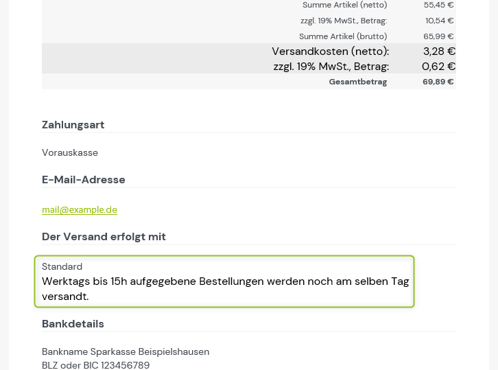 E-Mail mit den Versandinfos