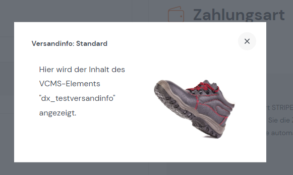 Meldung für Kunde im Shop als Overlay