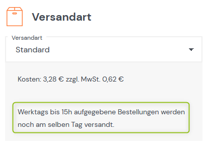 Versandinfos im Frontend (Text)