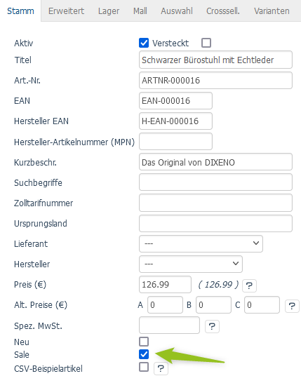 Sale-Störer aktivieren