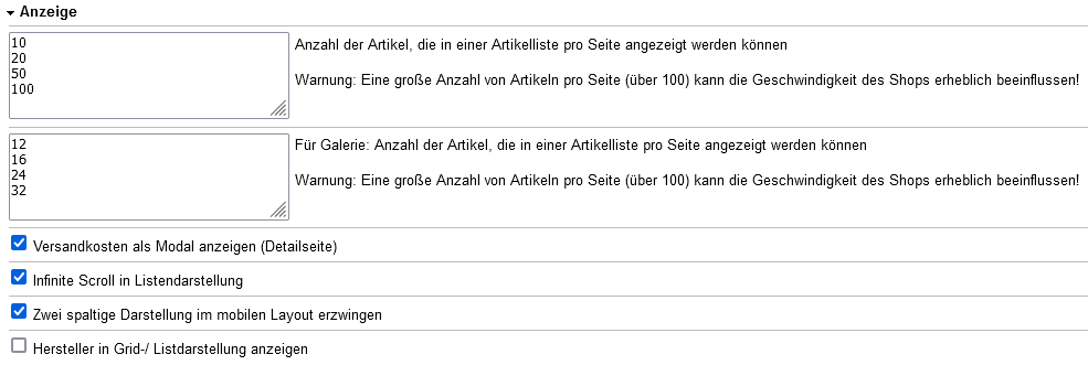 Einstellungen Anzeige