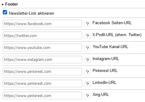 Einstellungen Footer