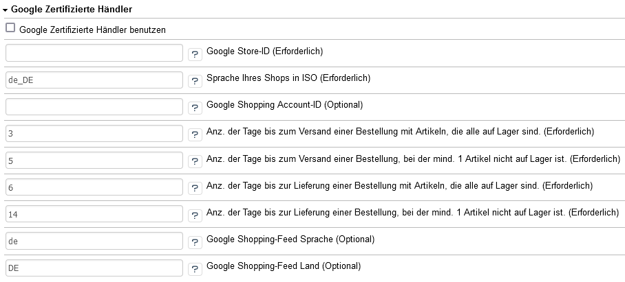 Einstellungen Google Zertifizierte Händler