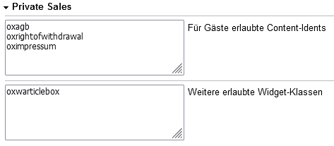 Private Sales-Einstellungen