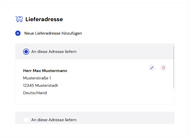 Lieferadressen Standardanzeige