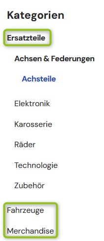 Kategorien erster Ebene aktiviert