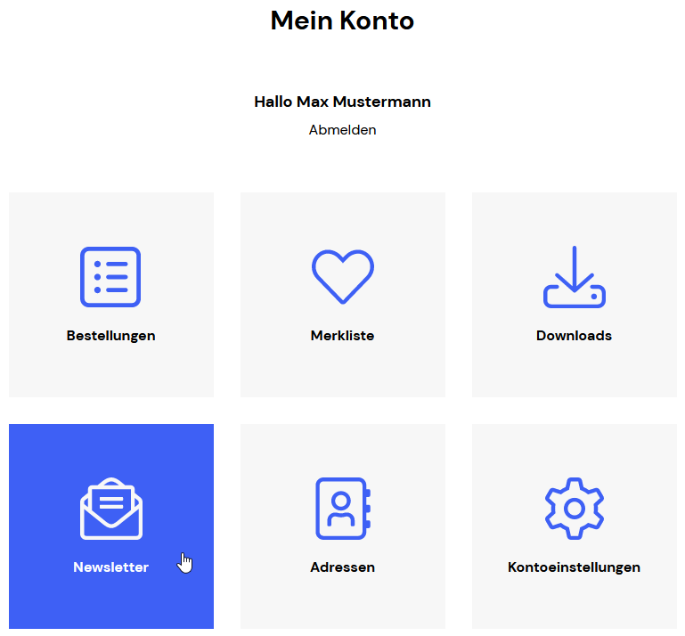 Anmeldung zum Newsletter in Mein Konto