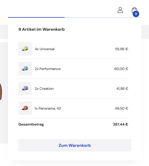 Warenkorb als Dropdown