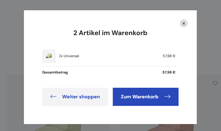 Warenkorb als Modal