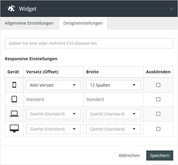 OXID-Standard-Einstellungen für Viewports