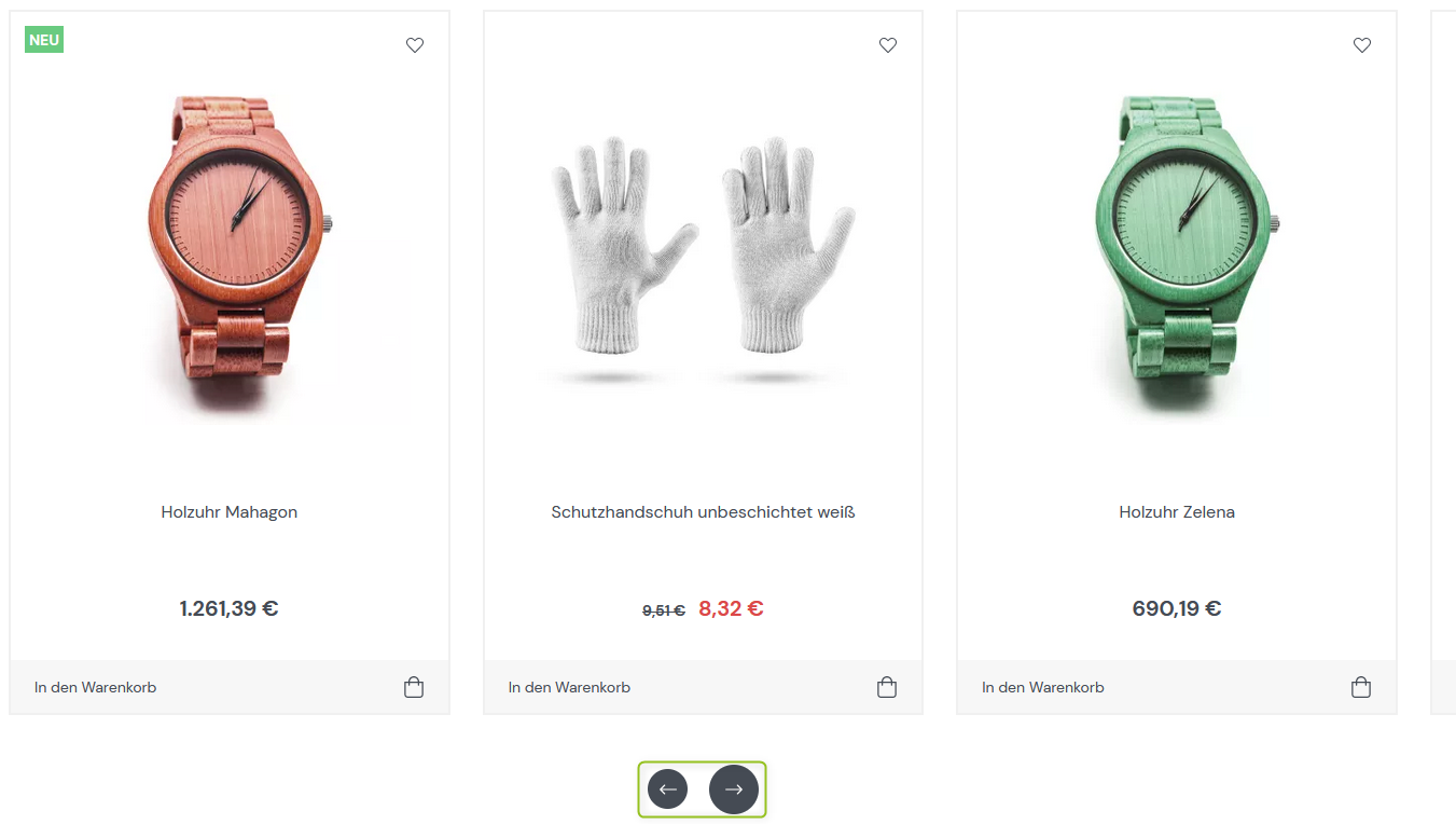 Widget Aktion mit Navigationspfeilen