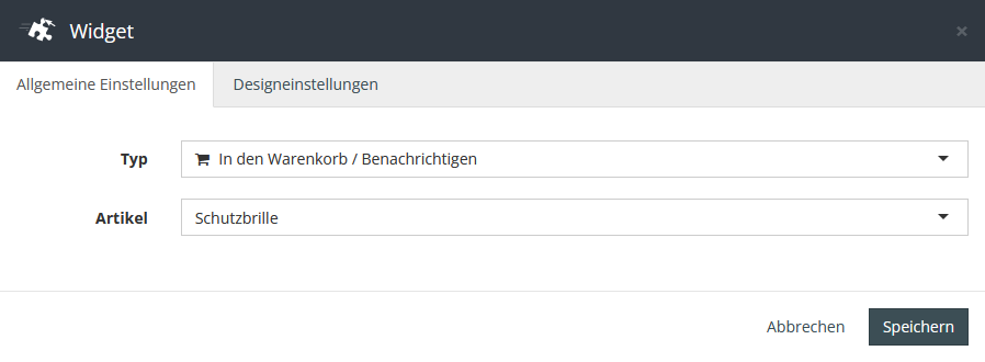 Widget In den Warenkorb / Benachrichtigen Einstellungen