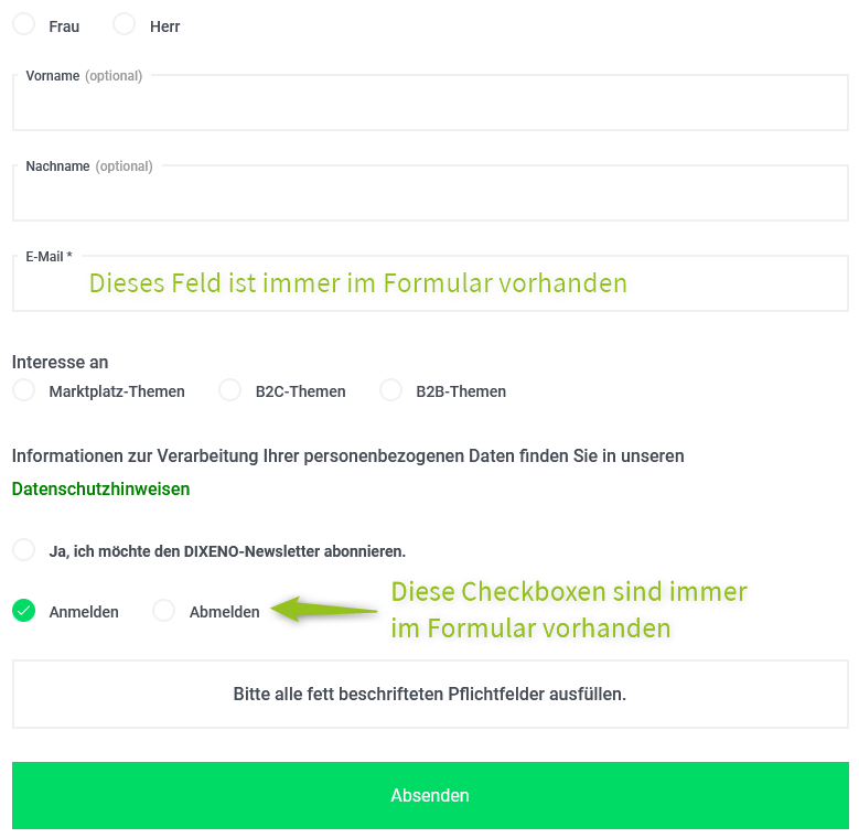 Widget Newsletter Ergebnis