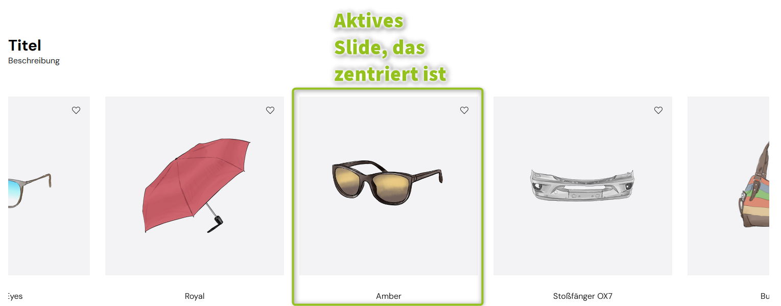 Aktives, zentriertes Slide